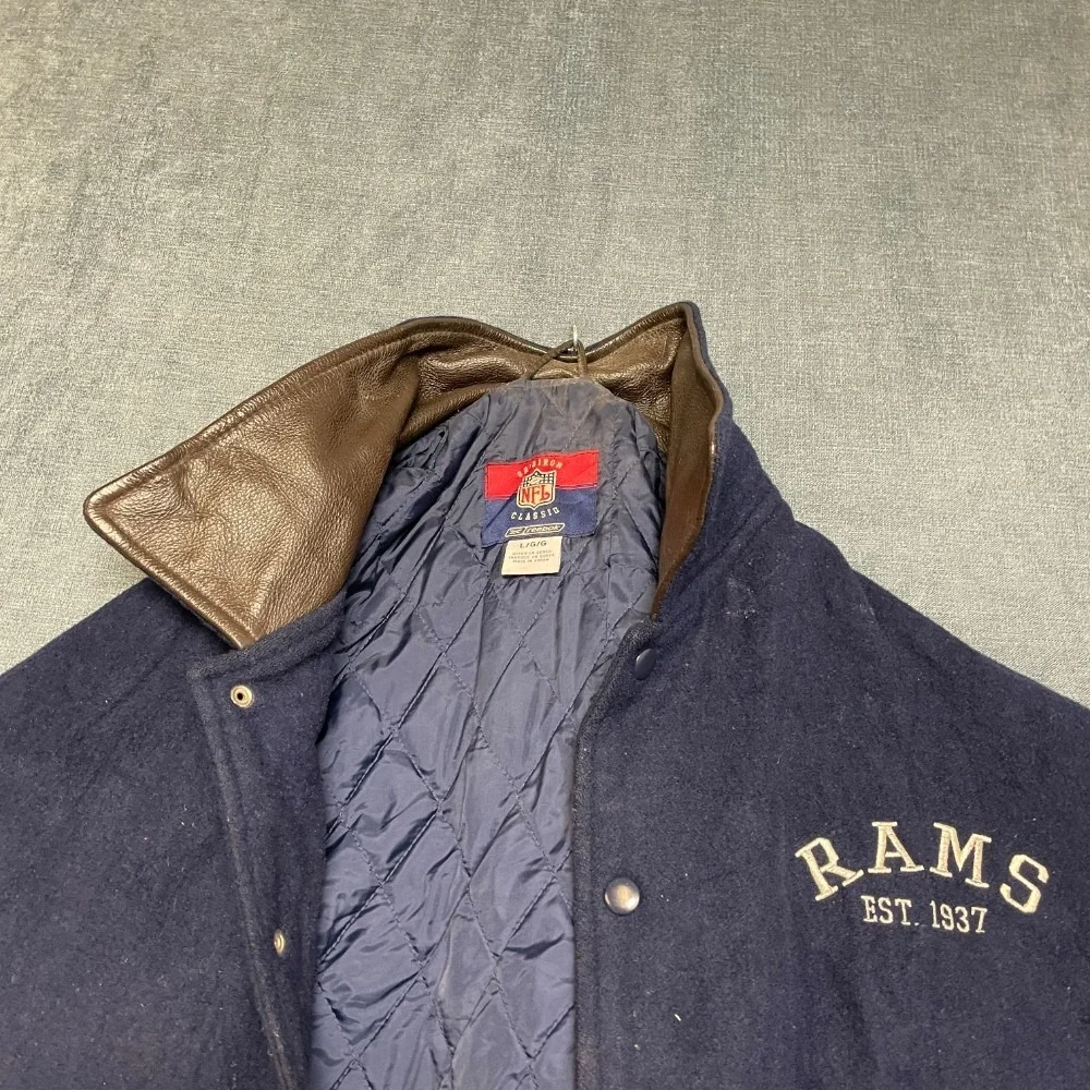 VTG Los Angeles Rams Letterman Jacket Men L Navy Blue Reebok Football NFL